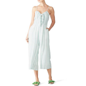 MinkPink Low Tied Tie Front Jumpsuit Green White Size Medium